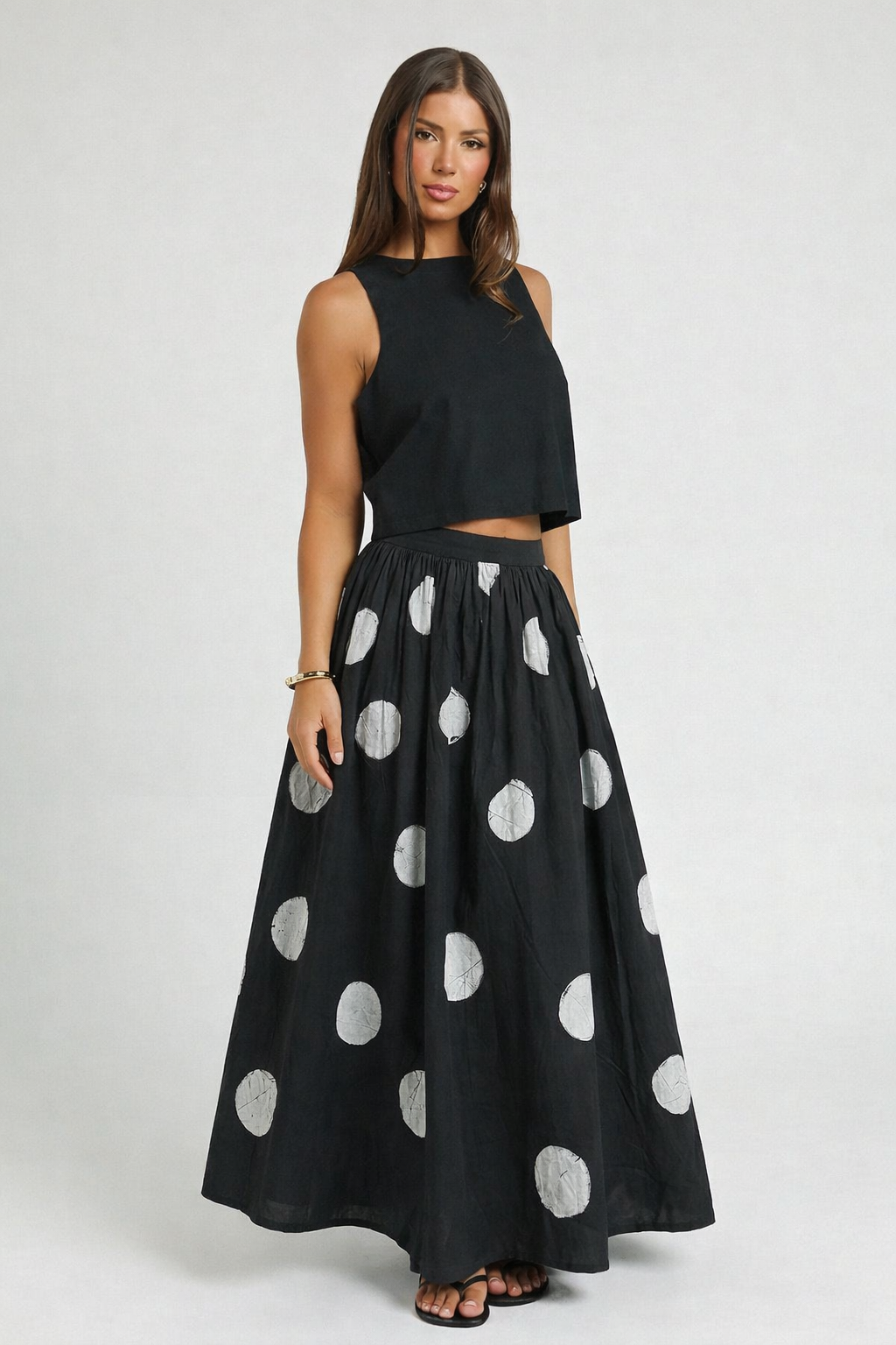 Batik Long Skirt - White Round Design