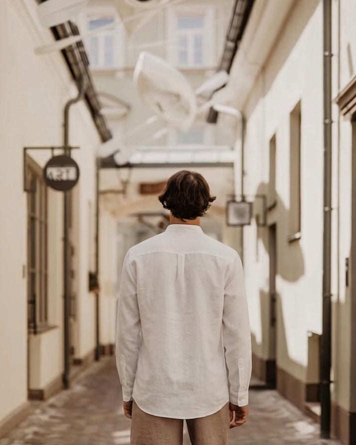 Chinese Collar White Long Sleeve Shirt