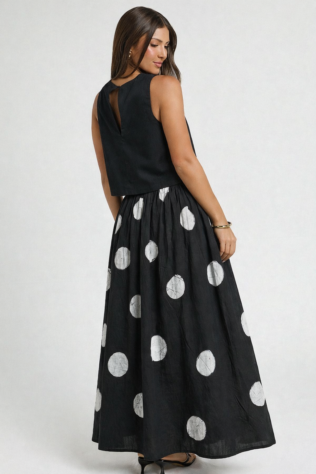 Batik Long Skirt - White Round Design