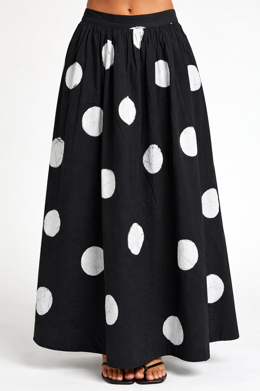 Batik Long Skirt - White Round Design