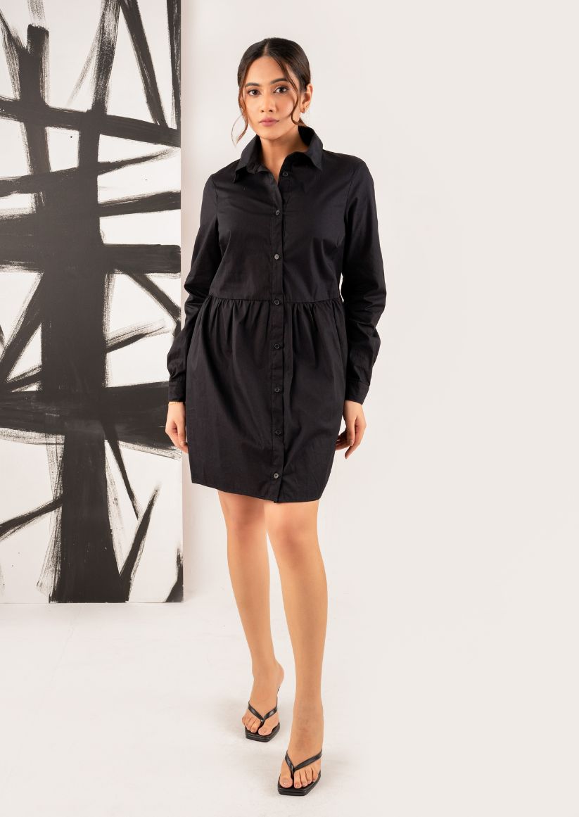 BLACK SHORT BUTTON FROCK BWC059