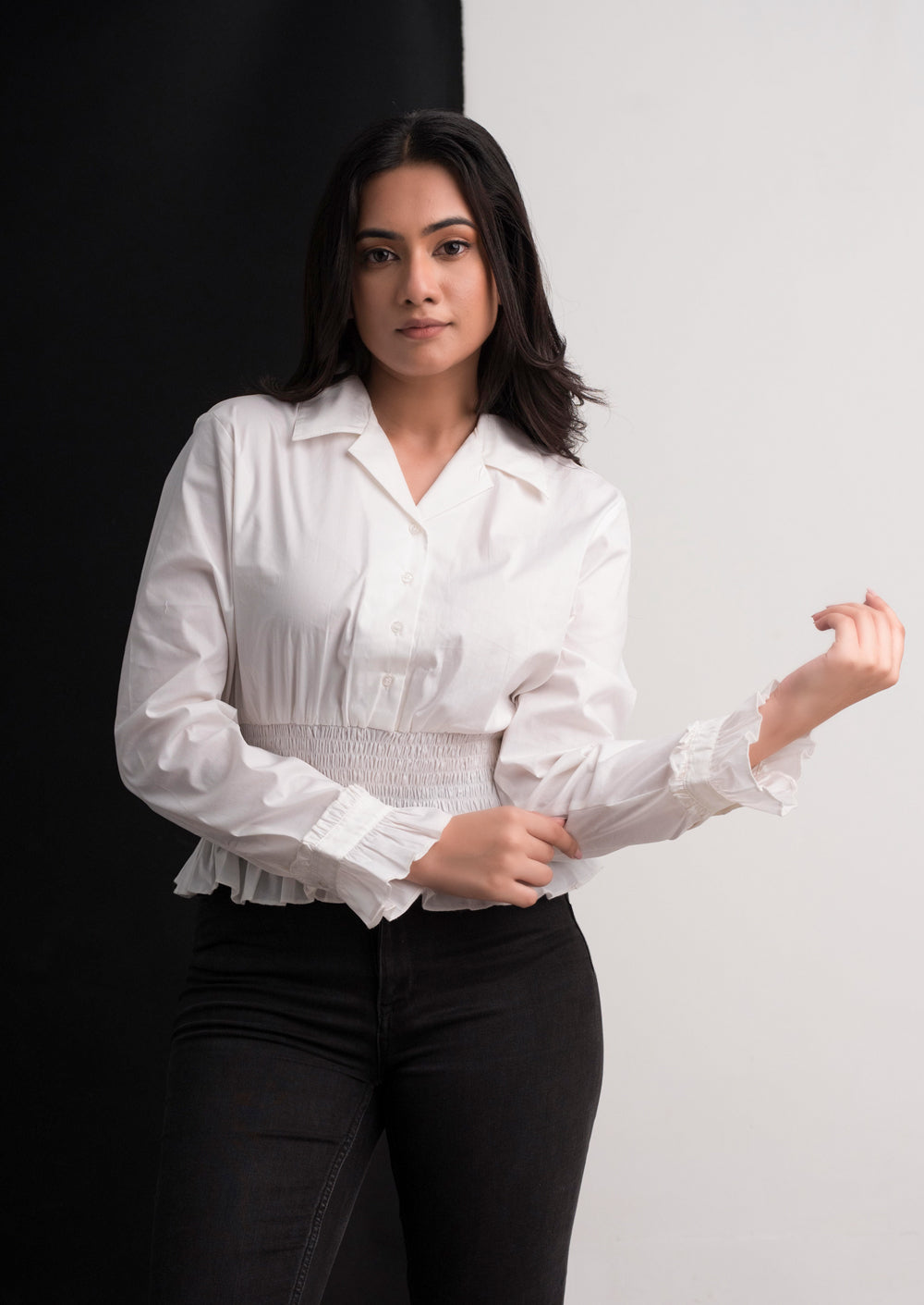 WAIST GATHER PREMIUM WORK BLOUSE BWC115