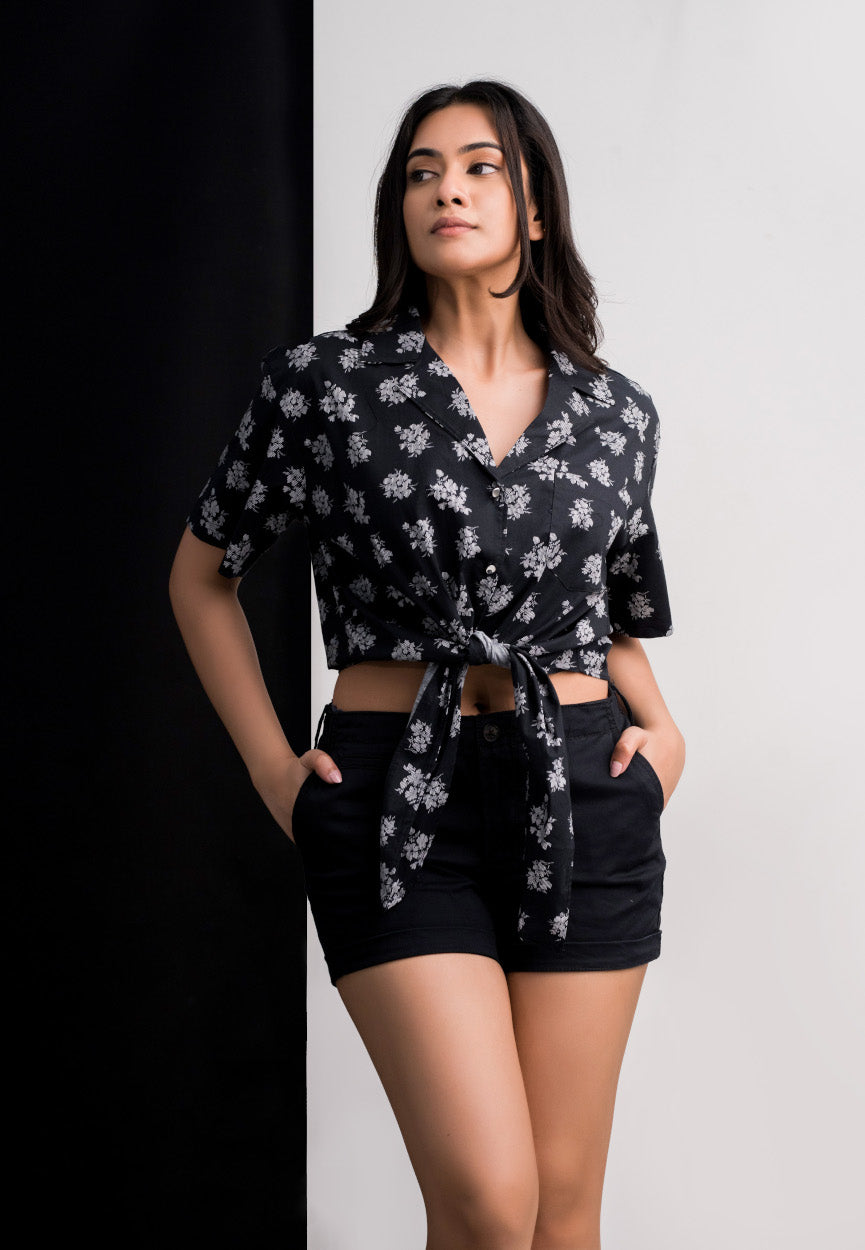 Black Floral Knot Blouse