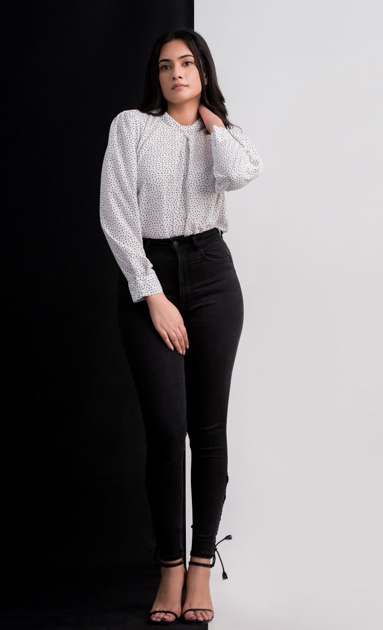 WHITE POLKA DOT OFFICE BLOUSE BWC016