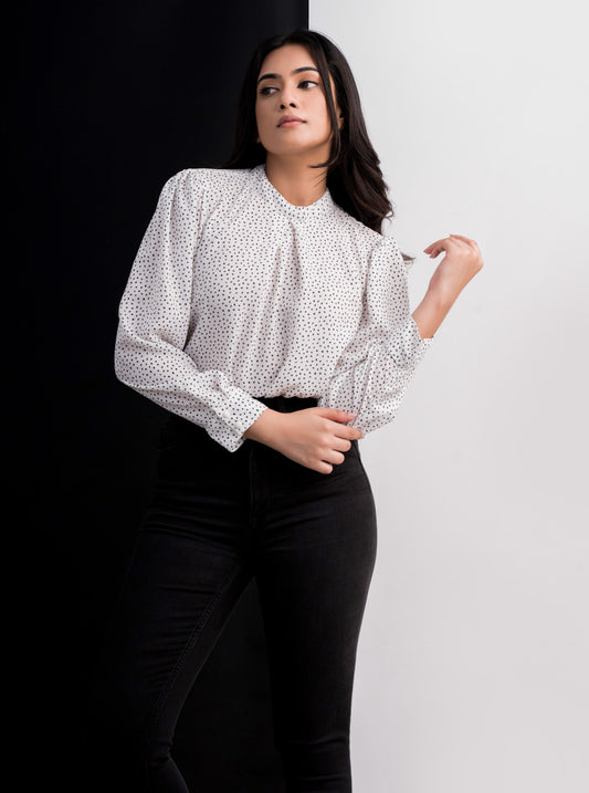 WHITE POLKA DOT OFFICE BLOUSE BWC016